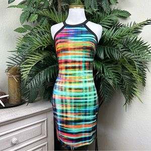 BEBE - NWOT XS Sleeveless Multicolored Bodycon Cutout Back Dress
